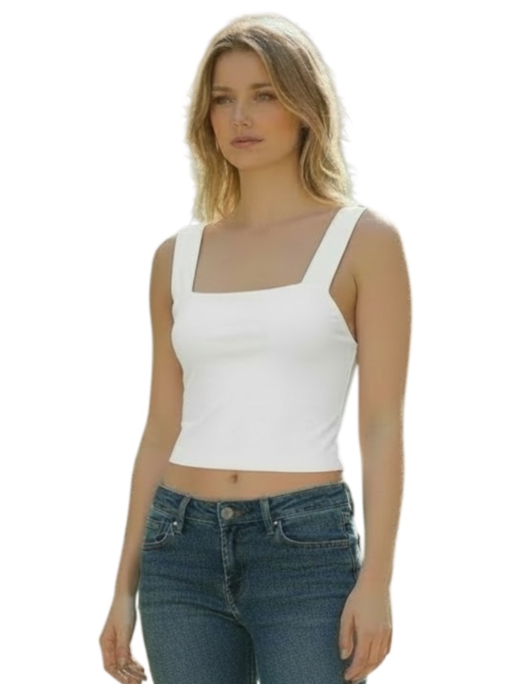 BP. Square Neck Tank Top,‎ Slightly Cropped, Color White, Size Small